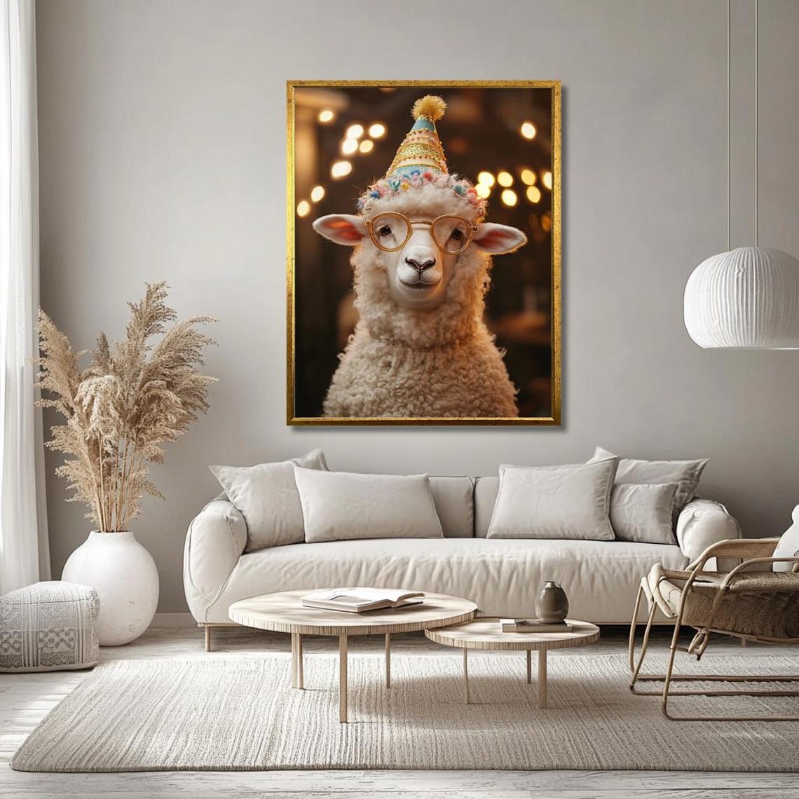 Funny Sheep In Party Hat And Glasses Quirky Animal Wall Poster - Image 3