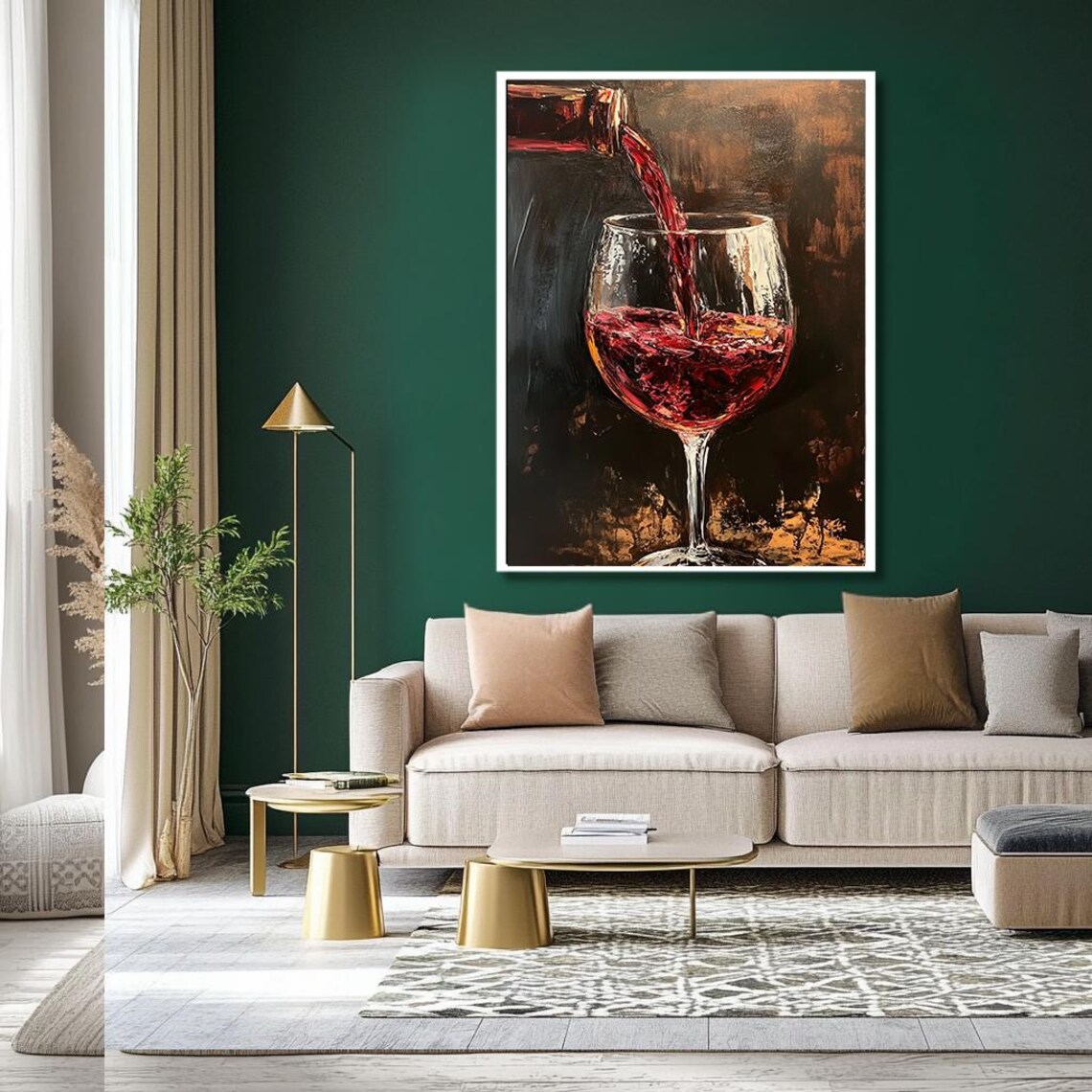 Red Wine Pouring From Bottle Into Glass Dark Oil Painting Poster - Image 2