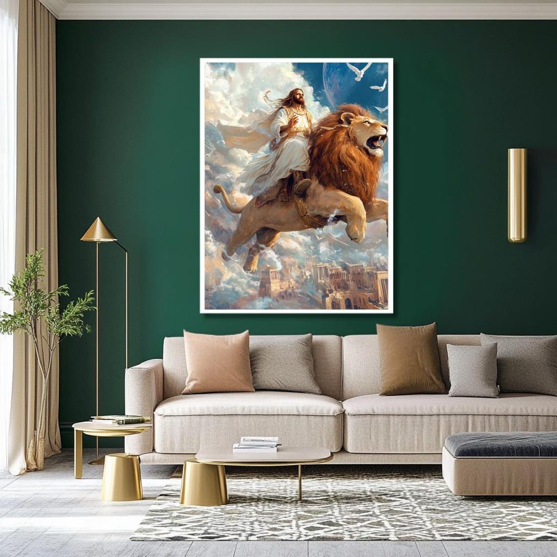 Jesus Riding the Lion of Judah Soaring Through the Clouds Poster