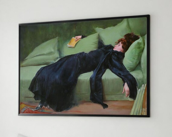 Ramon Casas Decadent Young Woman Black Gown Classic Painting Poster