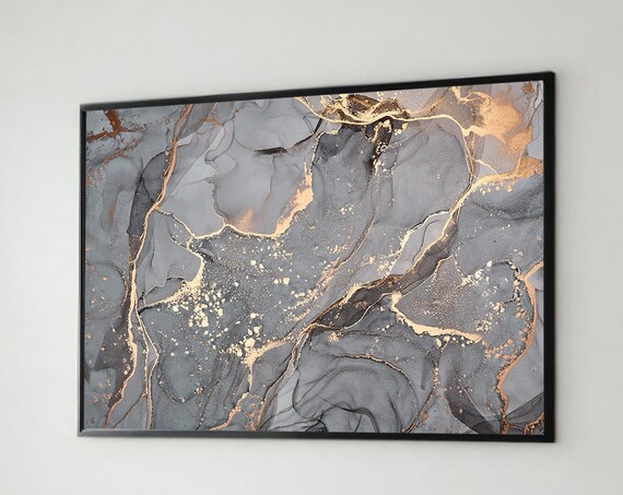 Modern Marble Abstract Art Elegant Gold And Gray Painting Luxury Home Decor For Living Room