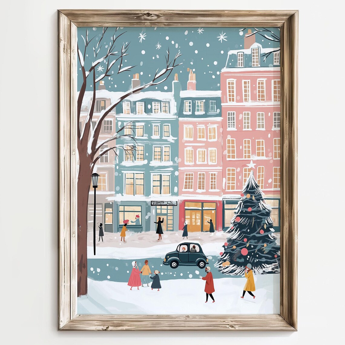 Girly Christmas Village Poster, Cute Holiday Decor