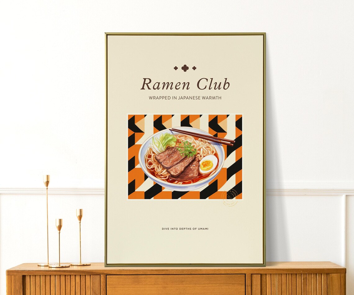 Ramen Club Japanese Warmth Retro Kitchen Food Illustration Art Poster