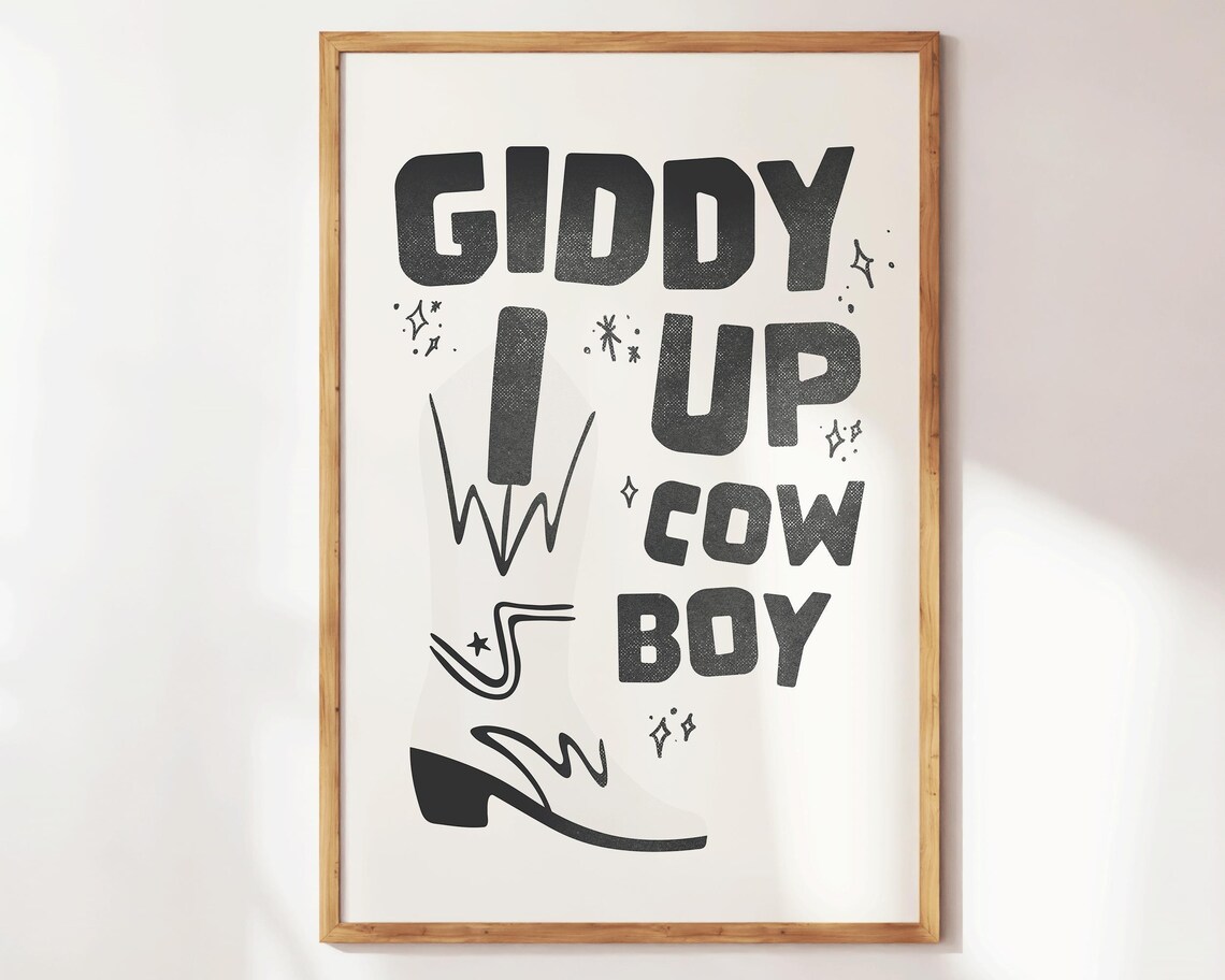 Giddy Up Cowboy Western Boot Typography Retro Quote Art Poster