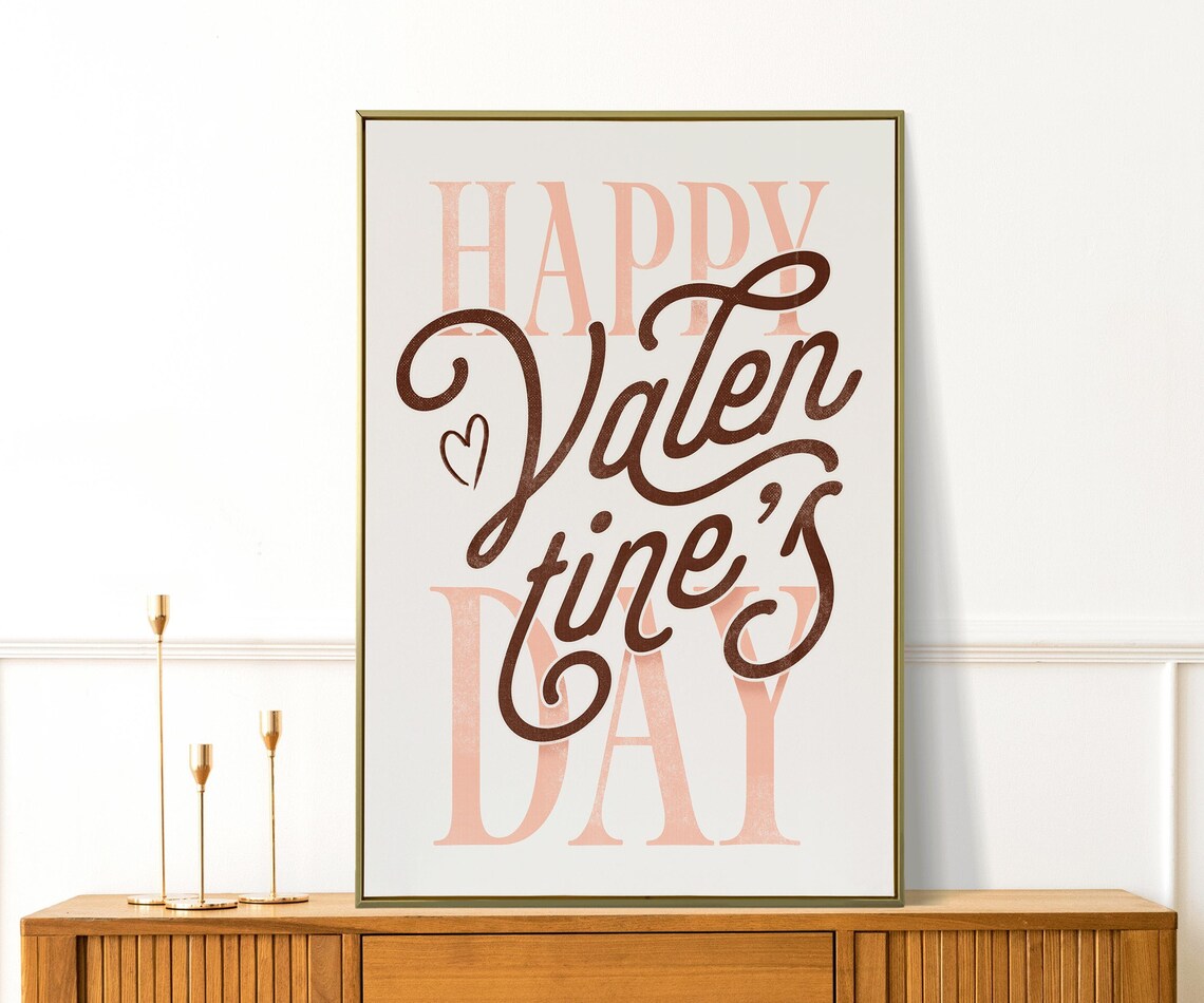 Happy Valentines Day Script Blush Pink Typography Love Wall Poster