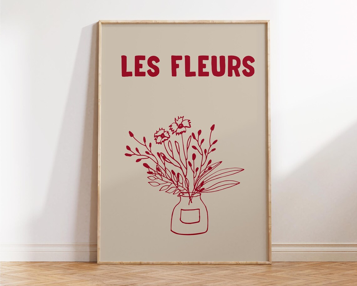 Les Fleurs Beige Poster Botanical Illustration Wall Art For Living Room Minimalistic Prints Home Red Theme Flower