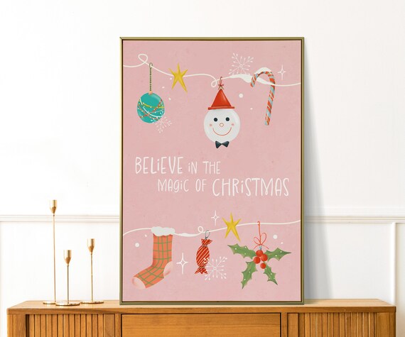 Retro Christmas Ornaments Wall Art Festive Xmas Home Decor Illustration Print Perfect Holiday Gift For A Trendy