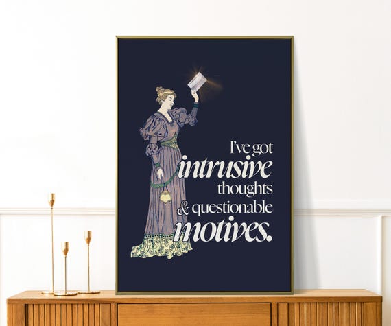 Ive Got Intrusive Thoughts Print Funny Girly Wall Art Sarcastic Quote For Trendy Preppy Decor Retro Style Dorms Or Apartments