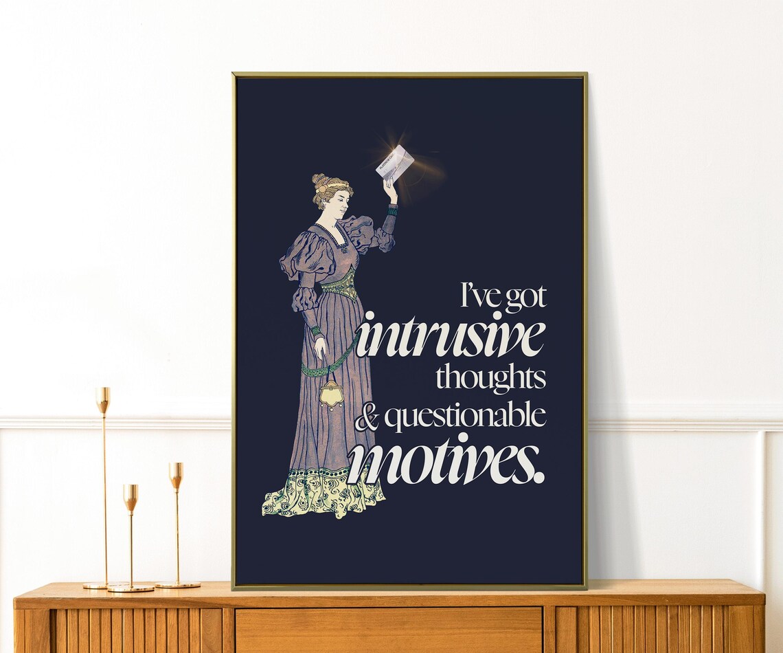 Intrusive Thoughts Questionable Motives Navy Vintage Sarcastic Quote Poster
