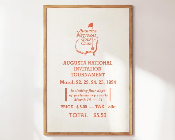 1934 Augusta National Invitational Golf Tournament Ticket Poster
