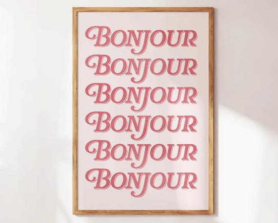 Bonjour Print Apartment Decor Preppy Bedroom Wall Art Cute Dorm Large Living Room Minimalist Typography