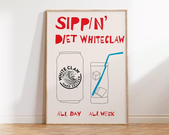 Sippin Diet Whiteclaw Print Funny Wall Art Trendy Kitchen Poster Gift For Lovers Fun And Quirky Dec