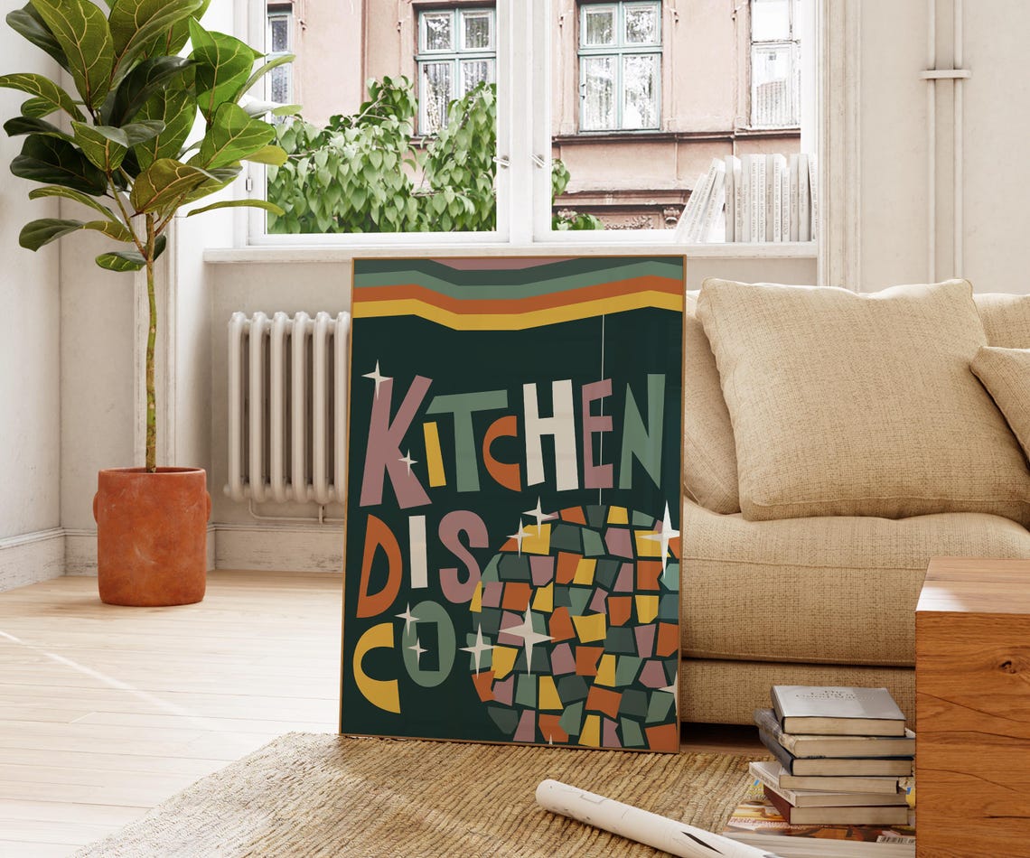 Kitchen Disco Retro Typography Disco Ball Party Kitchen Wall Art