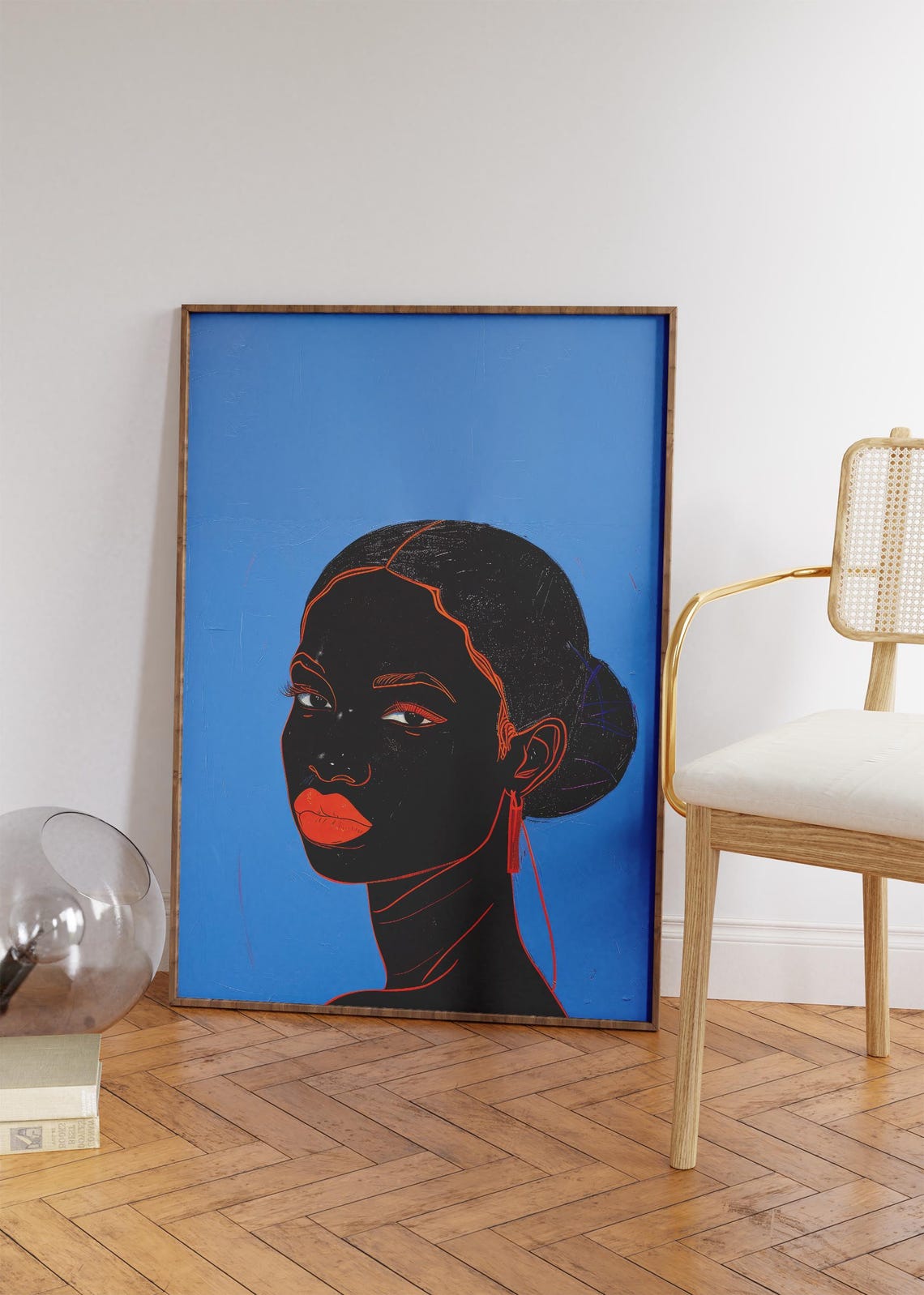 Bold Black Woman Portrait Red Lips Cobalt Blue Modern Art Poster