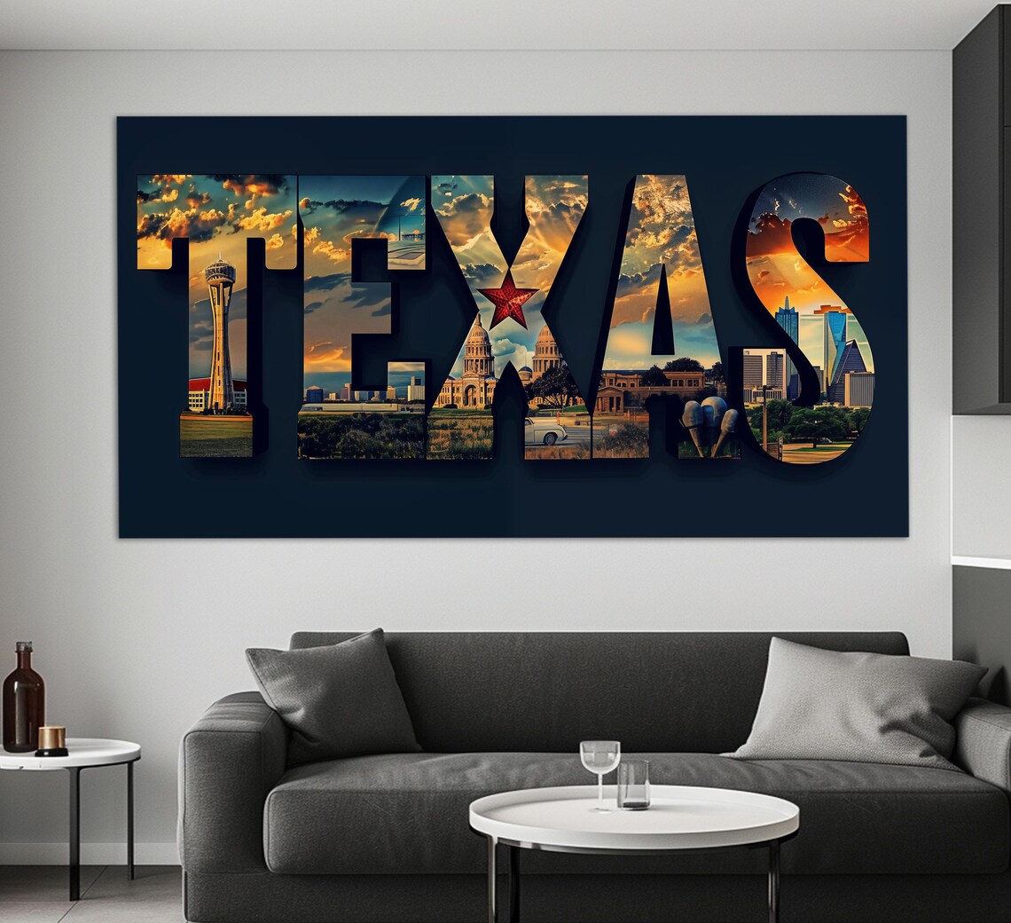 Texas Sign Abstract Wall Art Print, Modern Office Decor