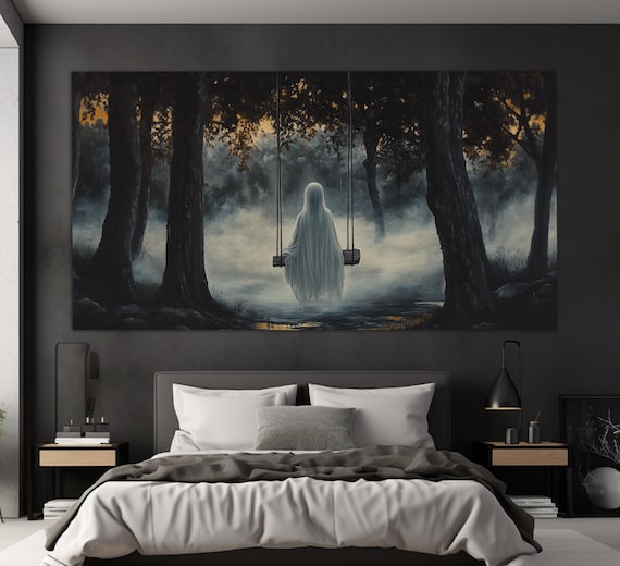 Ghost On Swing Dark Forest Misty Gothic Dark Academia Spooky Wall Art Poster