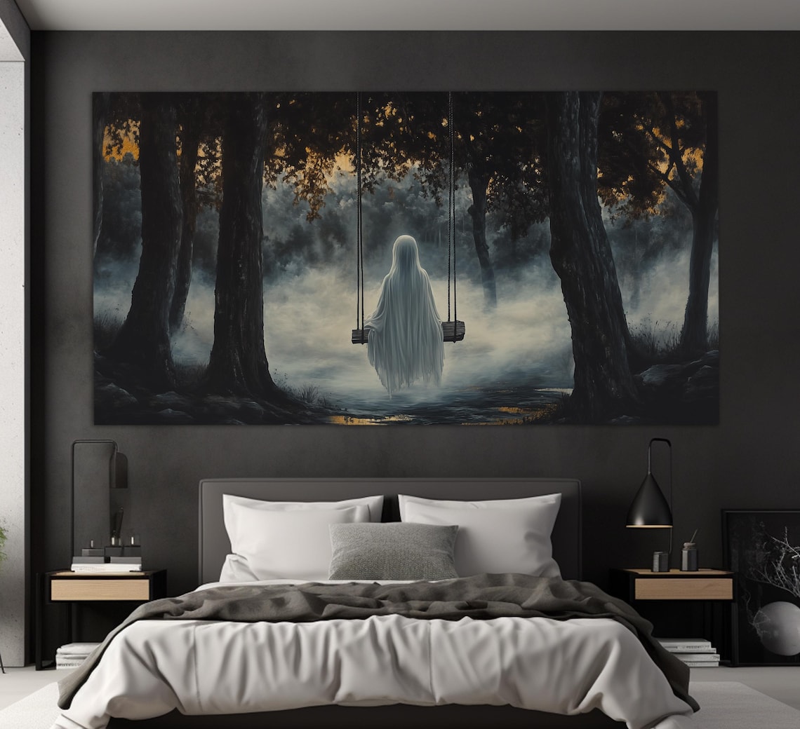 Ghost On Swing Dark Forest Misty Gothic Dark Academia Spooky Wall Art Poster