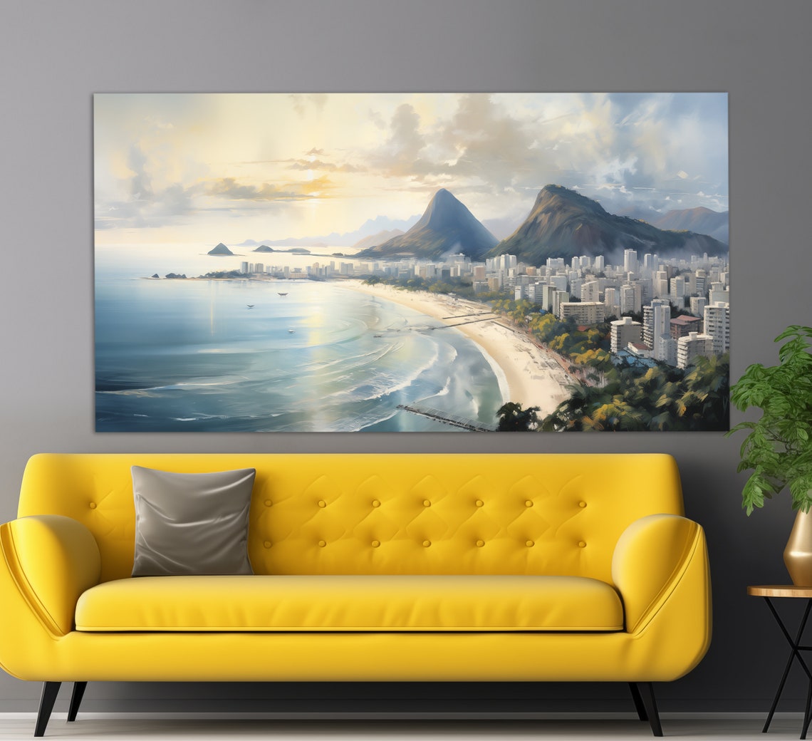 Rio de Janeiro Beach Skyline Mountain Views Brazil Travel Poster