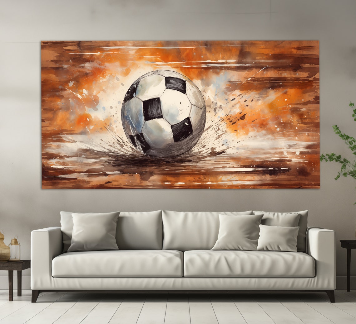 Abstract Soccer Ball Print In A Vintage Oil Painting Style Soccer Wall Art Soccer Painting Soccer Poster Man Cave Wall Decor - Image 4