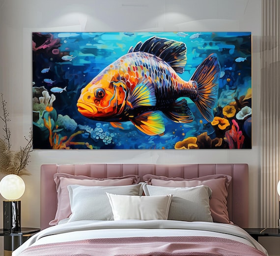 Abstract Fish Print Underwater Wall Art Fisherman Gift Colorful Fish Painting Aquarium Fish Print Aquarium Wall Art