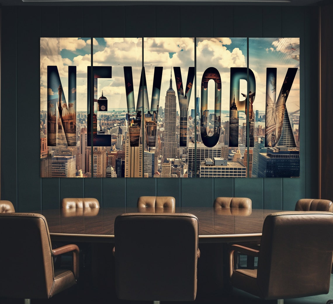 New York City Skyline Letters Manhattan Empire State Collage Poster - Image 2