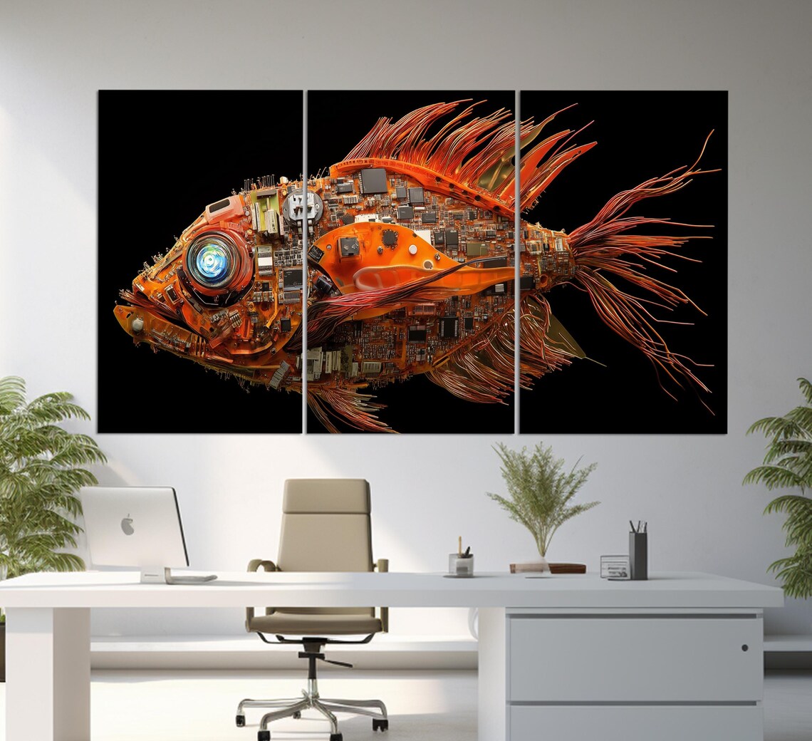 Abstract Robotic Fish Print Microchip Wall Art Electronics Wall Art It Company Wall Decor Robots Wall Art Innovations Wall Art - Image 6