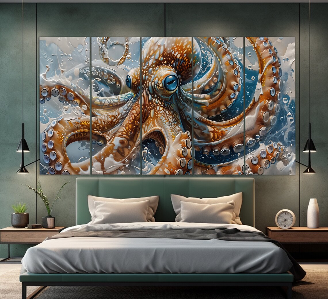 Abstract Octopus, Oil-Painting Style Underwater Art Print - Image 4