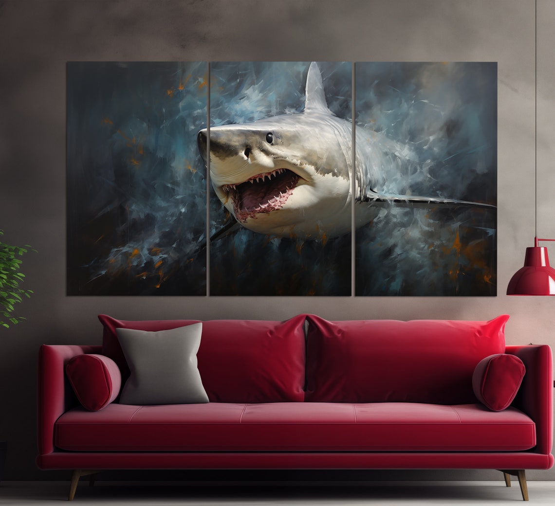Great White Shark Open Jaws Underwater Ocean Wildlife Art Poster - Image 3