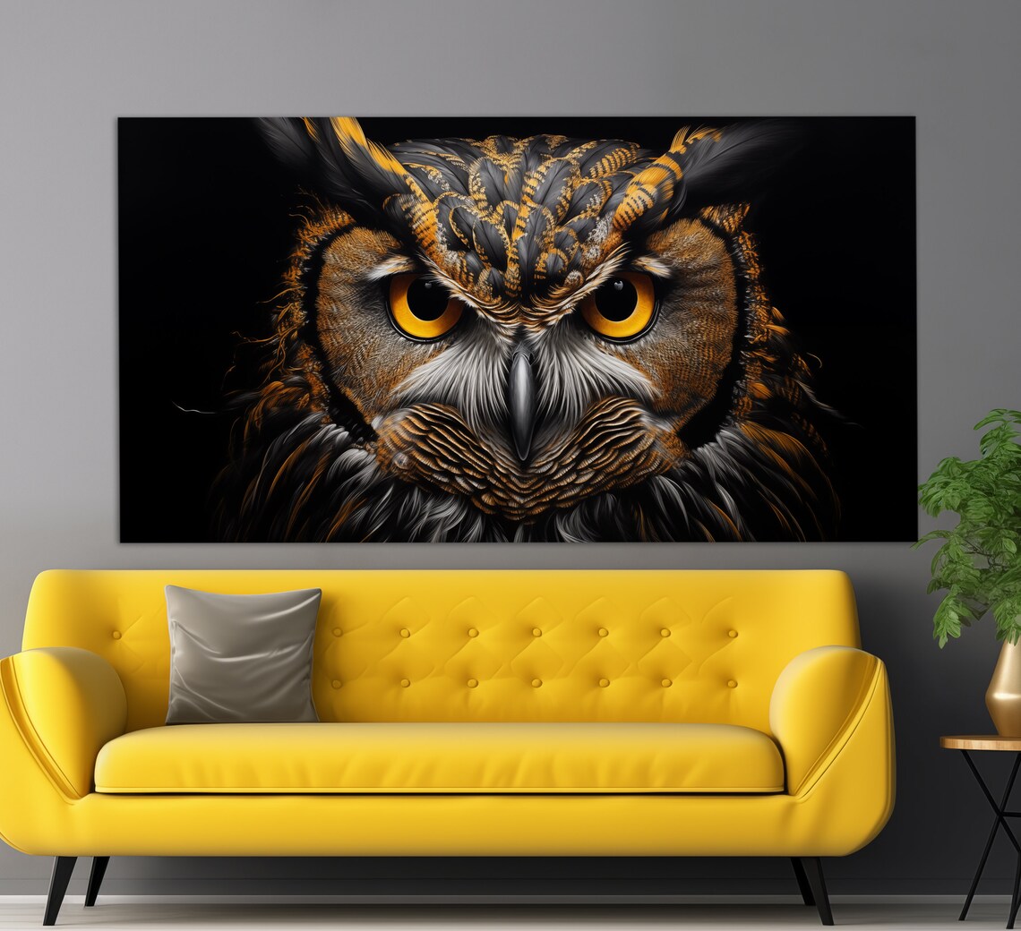 Horned Owl Close Up Portrait Golden Eyes Dark Wildlife Poster - Image 2