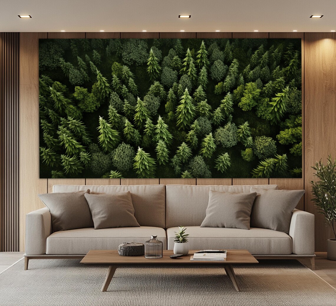 Aerial Forest Painting Art Print, Nature Wall Decor