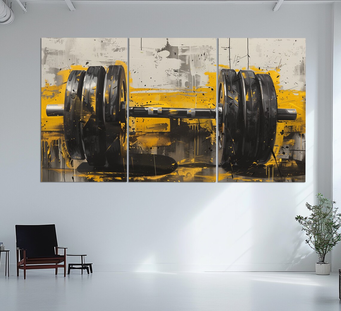 Loaded Barbell Black Gold Grunge Weightlifting Gym Fitness Poster - Image 2