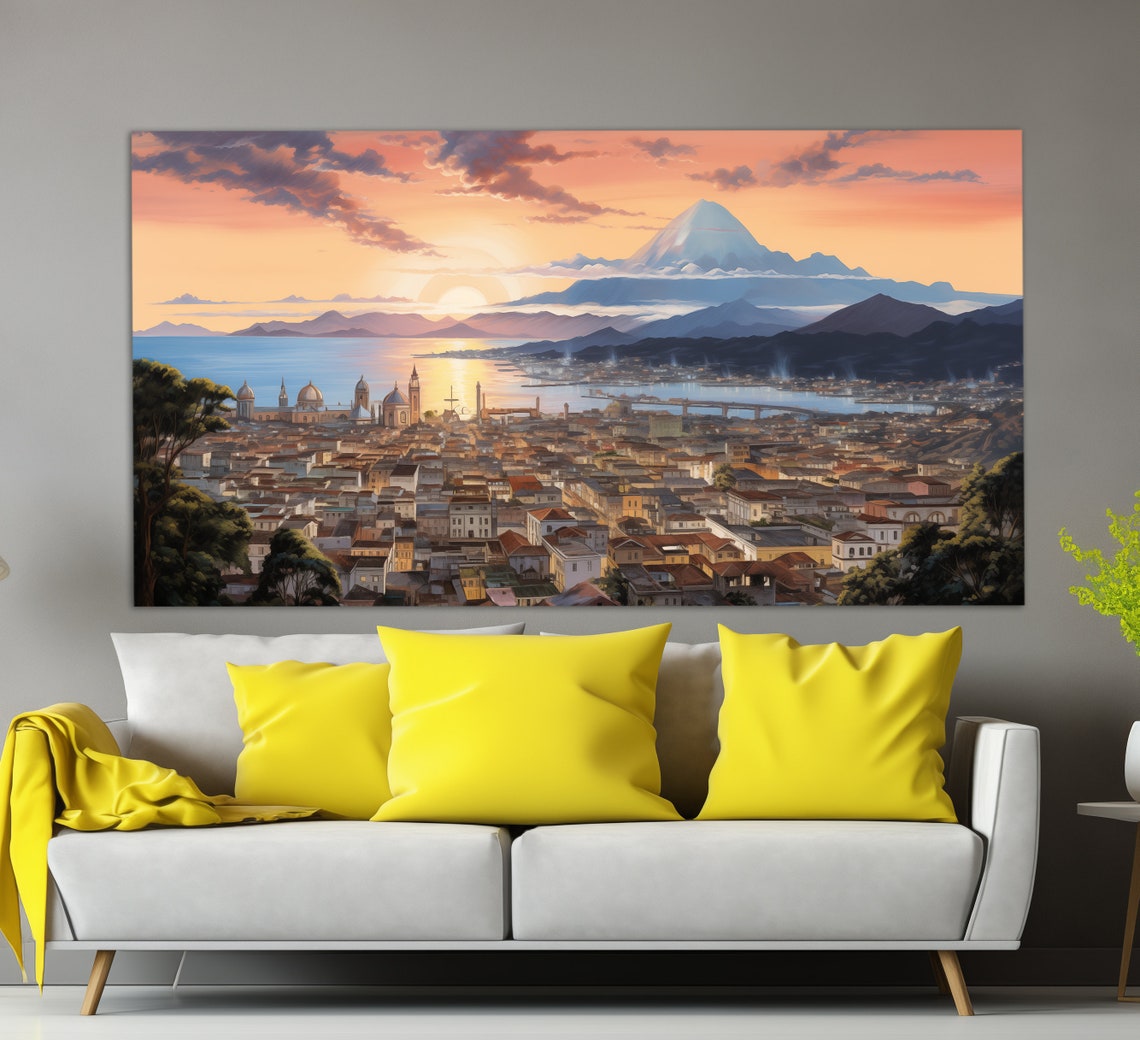 Quito Ecuador Sunset Cotopaxi Volcano Old Town Panoramic Travel Poster