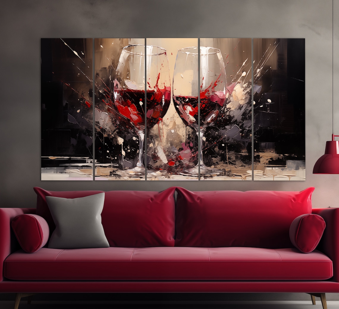 Abstract Red Wine Glasses Art Print, Kitchen Decor - Image 5