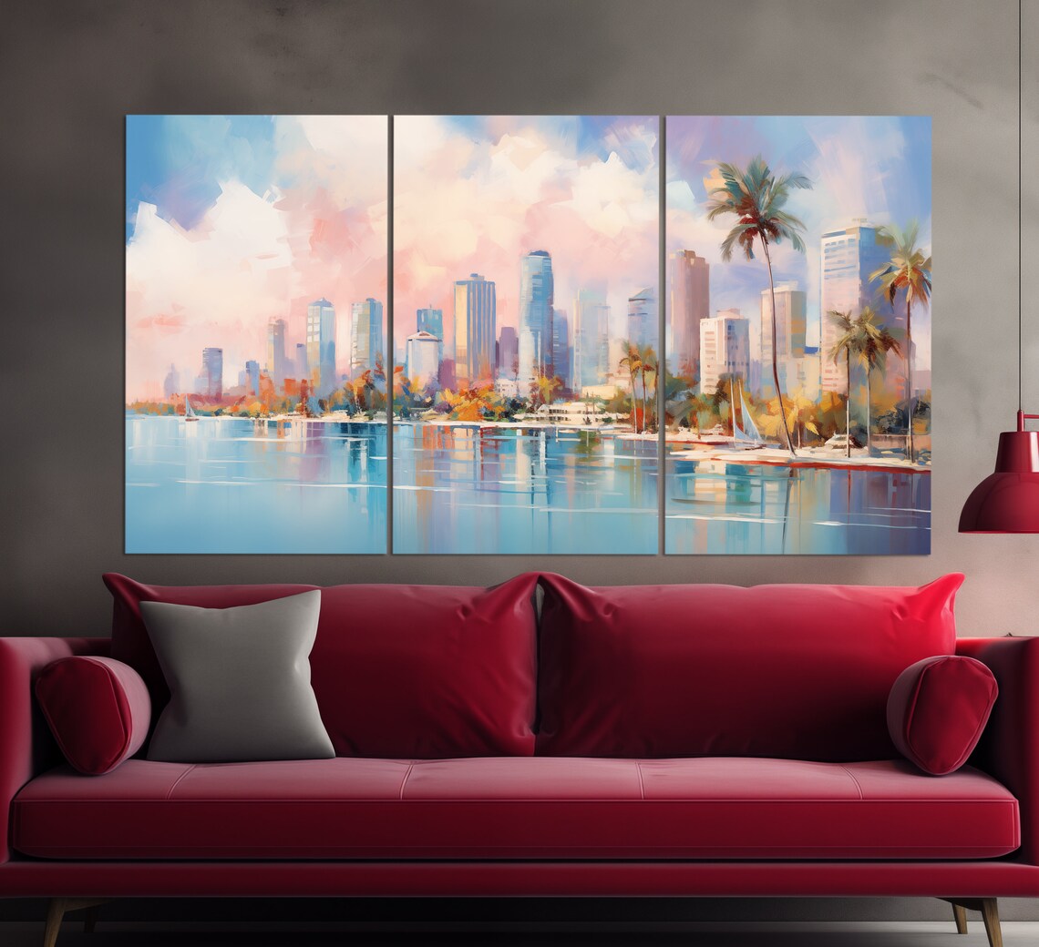 Miami Skyline Palms Pastel Watercolor Beach City Travel Poster - Image 3