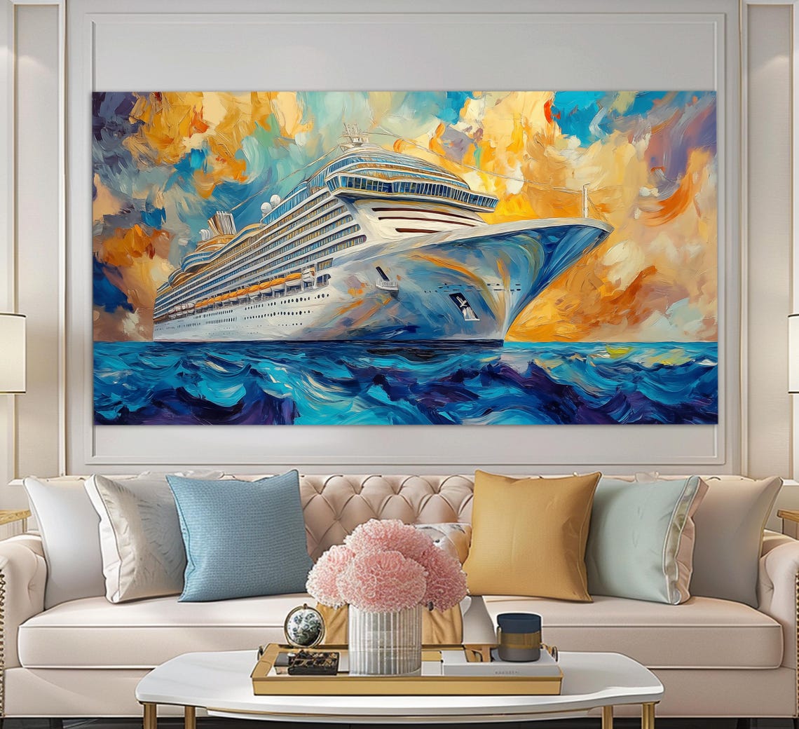 Cruise Ship Print In A Vintage Oil Painting Style Cruise Ship Painting Cruise Ship Poster Travel Agency Decor Travel Wall Art - Image 4