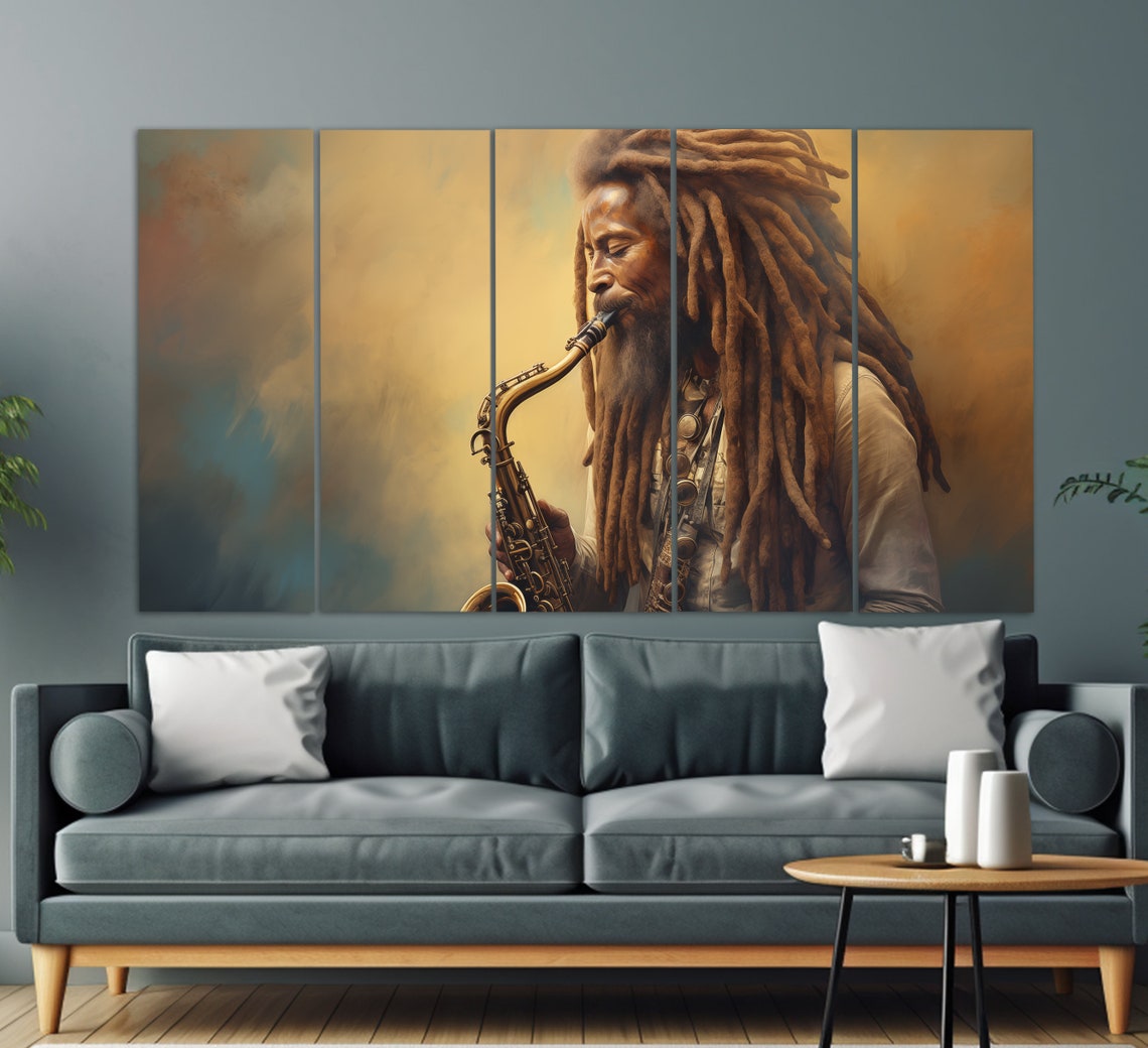 African Saxophonist Playing Jazz Saxophone Musician Art Poster - Image 2