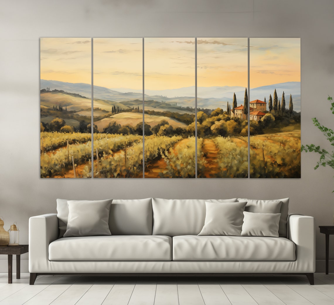 Tuscan Vineyard Sunset Rolling Hills Villa Italy Landscape Poster - Image 5