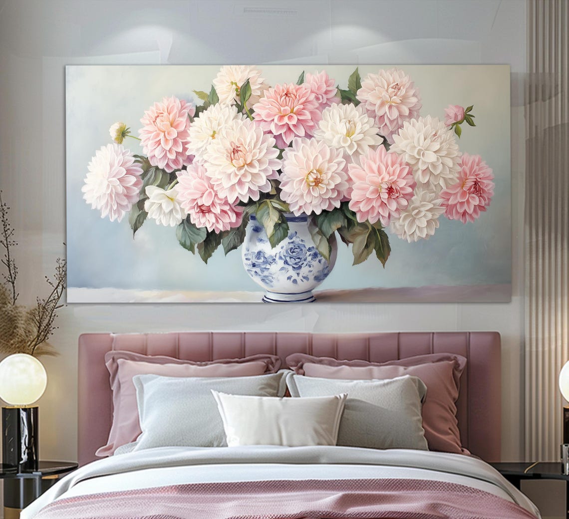 Vase With Dahlias Print Floral Wall Decor Dahlias Painting Floral Still Live Floral Gift Modern Flowers Wall Art Dahlias Poster - Image 4