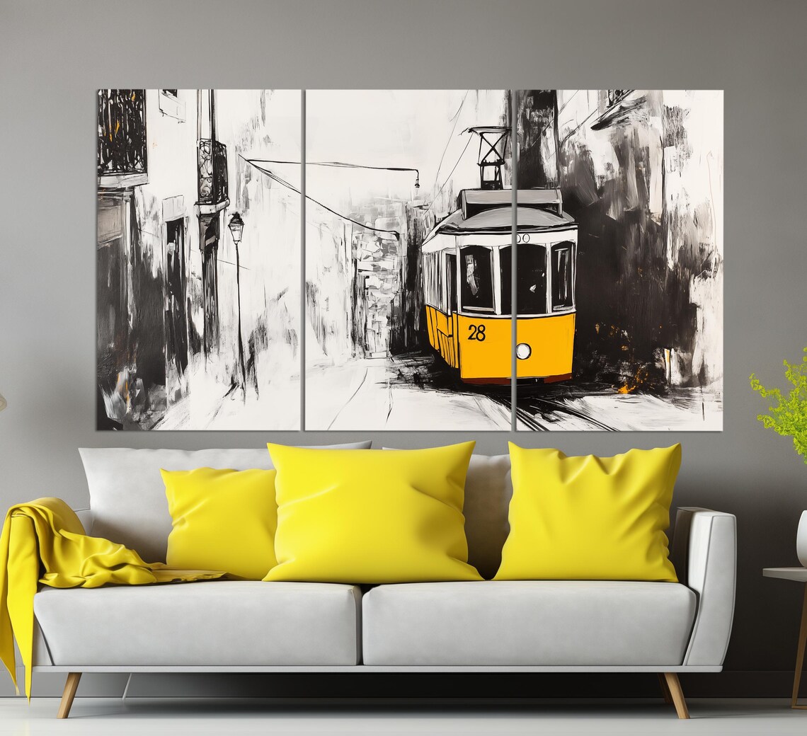 Abstract Tram 28 In Lisbon Print Vintage Lisbon Painting Lisbon Wall Art Lisbon Painting Portugal Wall Decor Lisbon Tram Poster - Image 3