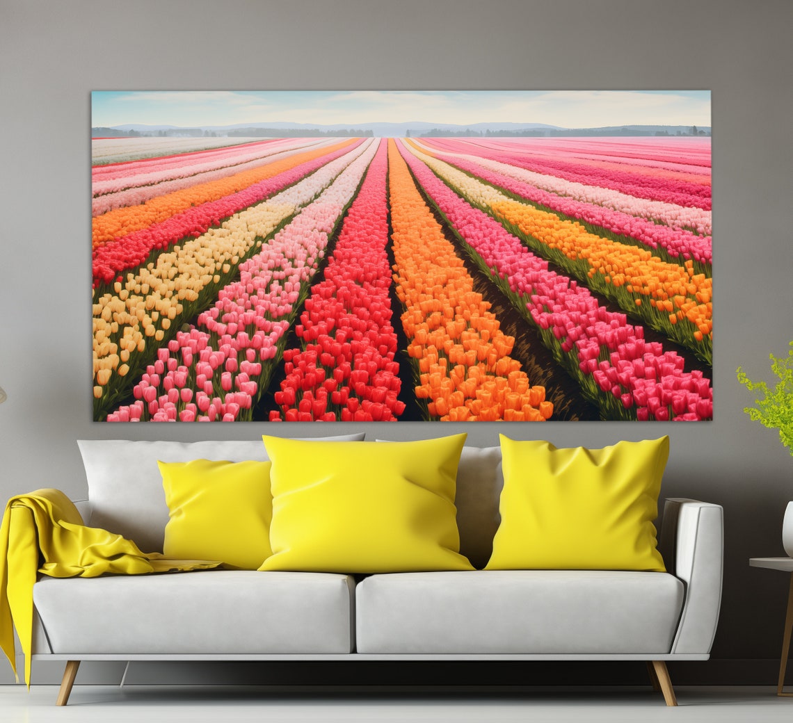 Colorful Tulip Fields Rows Pink Red Spring Flower Landscape Poster