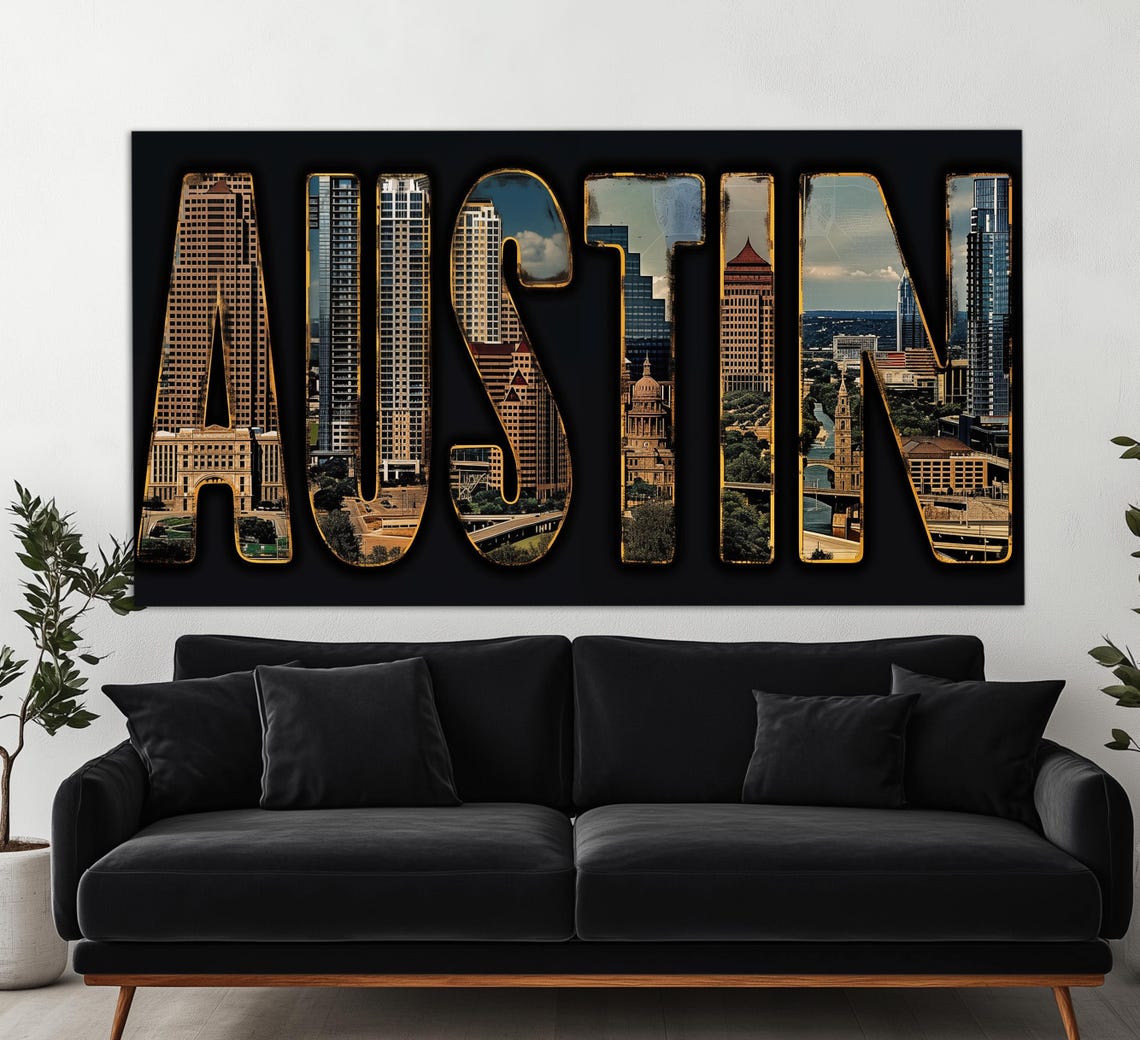 Austin Texas Letter Art With Downtown Skyline And Capitol Photo Poster