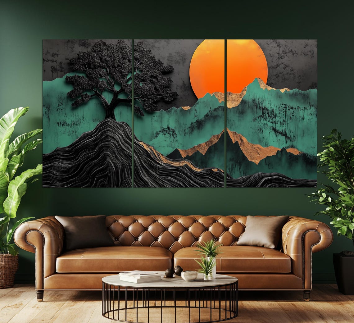 Abstract Sun Orange Over Mountains Print Boho Sun Poster Boho Wall Art Abstract Mid Century Decor Mid Century Wall Art - Image 5