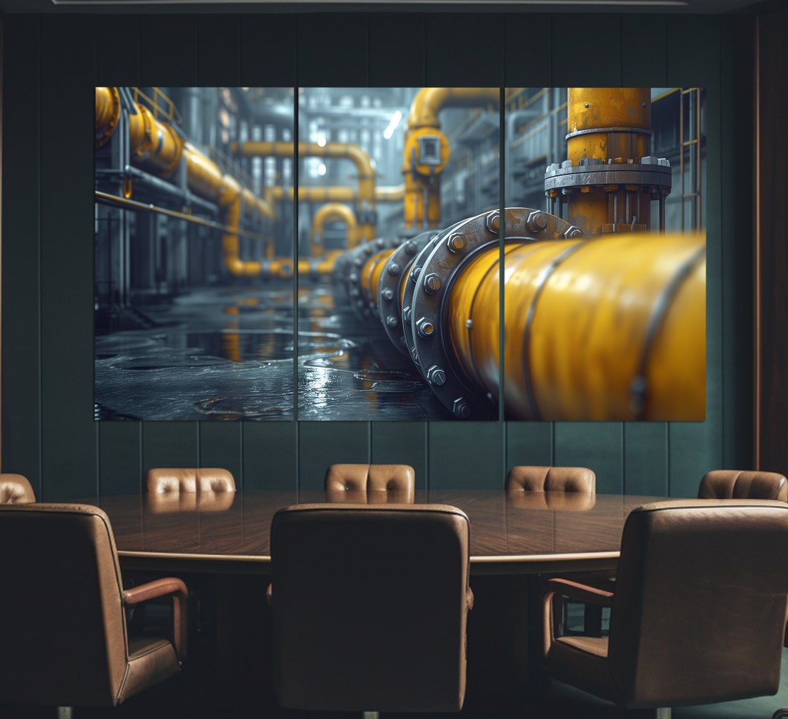 Industrial Factory Interior with Yellow Pipes Machinery Wall Art - Image 2