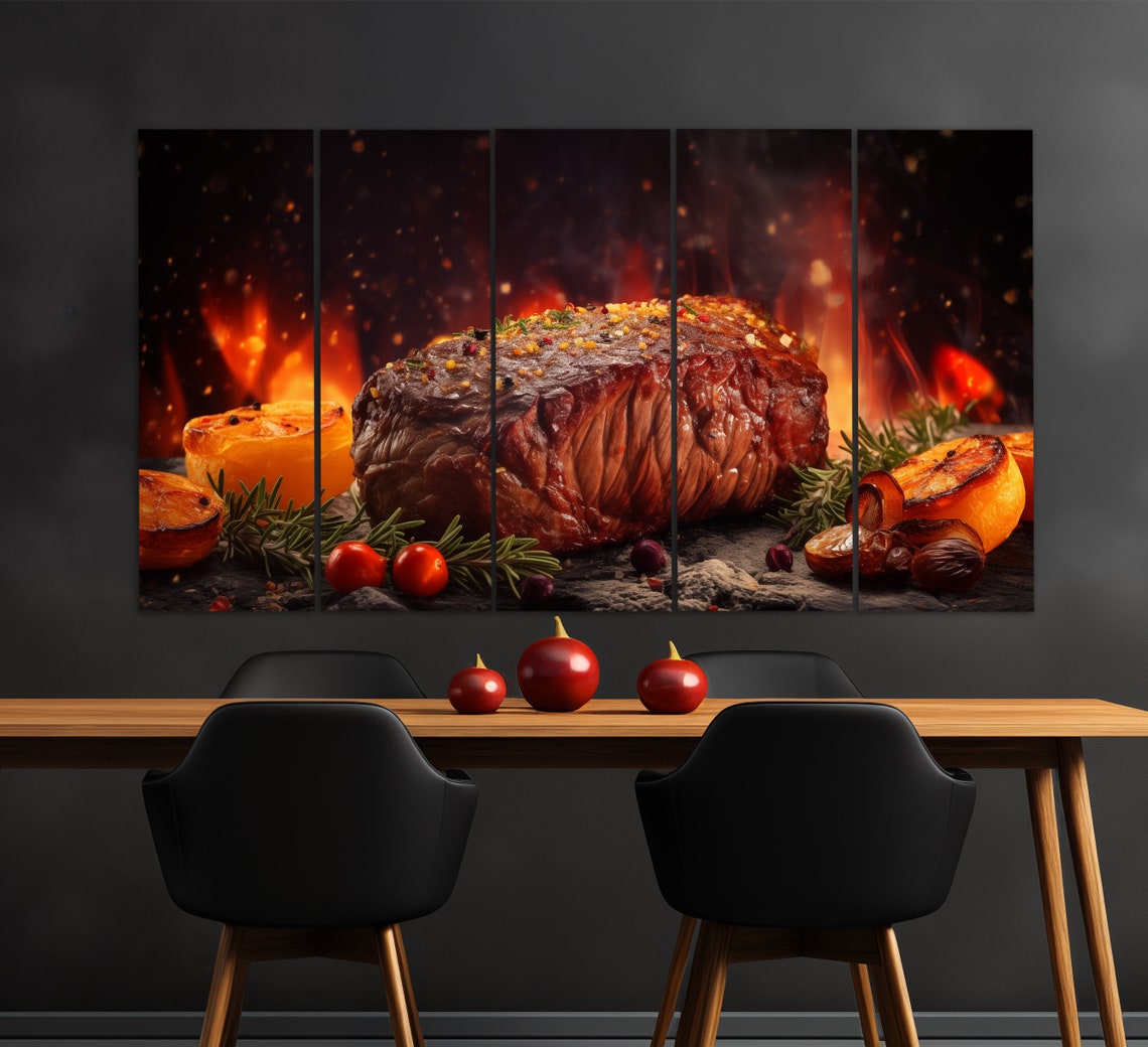 Juicy Grilled Steak Flames Rosemary Citrus Bold Kitchen Dining Poster - Image 5