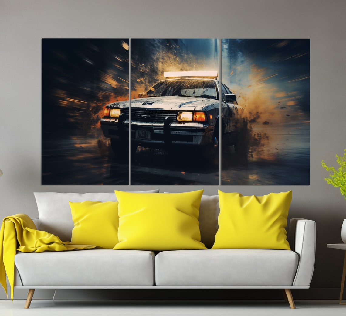 Vintage Police Car Print In An Oil Painting Style Police Wall Art Police Print Police Officer Gift Police Wall Decor - Image 3