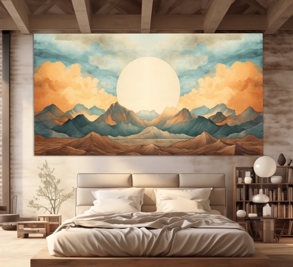 Neutral Colors Boho Mountains Print Boho Sun Over Mountains Poster Boho Wall Art Abstract Art Boho Decor Mid Century Wall Art
