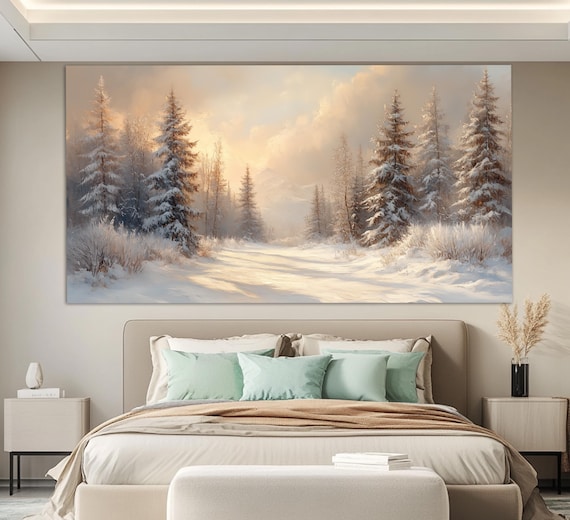 Soft Tones Winter Forest Print Winter Forest Wall Art Winter Wall Decor Winter Painting Snow In Forest Poster