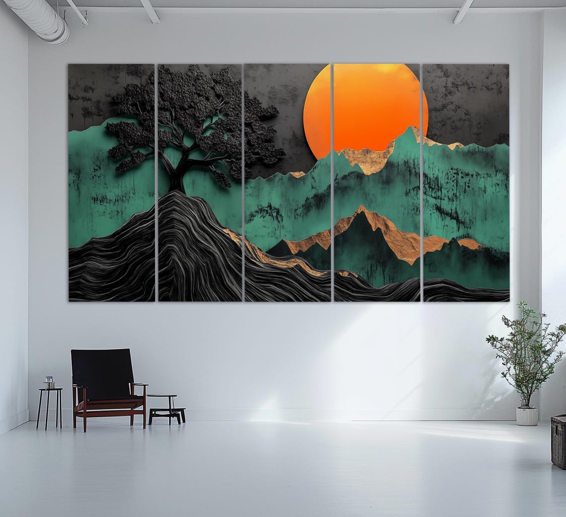 Abstract Sun Orange Over Mountains Print Boho Sun Poster Boho Wall Art Abstract Mid Century Decor Mid Century Wall Art - Image 2