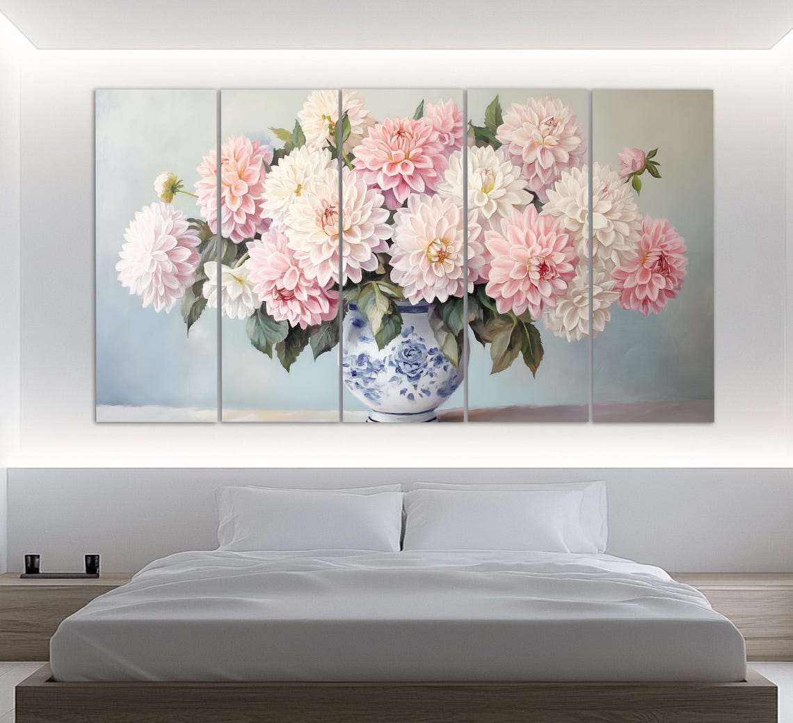 Vase With Dahlias Print Floral Wall Decor Dahlias Painting Floral Still Live Floral Gift Modern Flowers Wall Art Dahlias Poster - Image 2