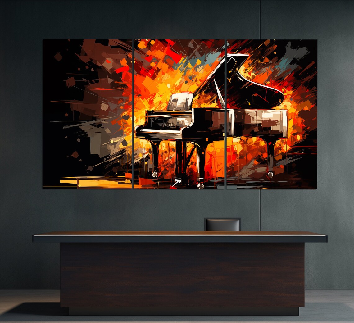 Grand Piano Fiery Red Orange Abstract Brushstroke Music Lovers Wall Art - Image 5